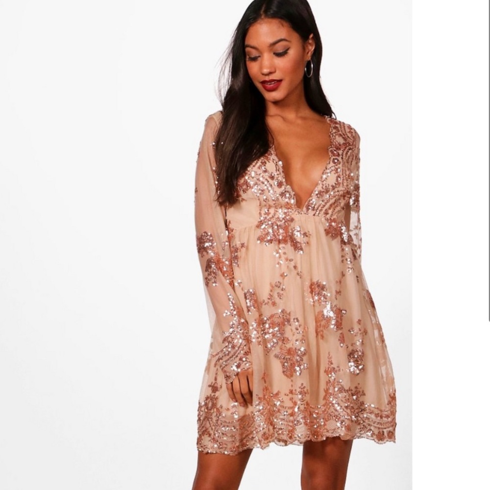 Gold pink tone, sequin/ sparkle/glitter dress sz10